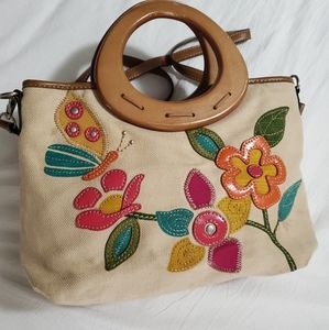 Relic brand floral twee purse bag wood handles